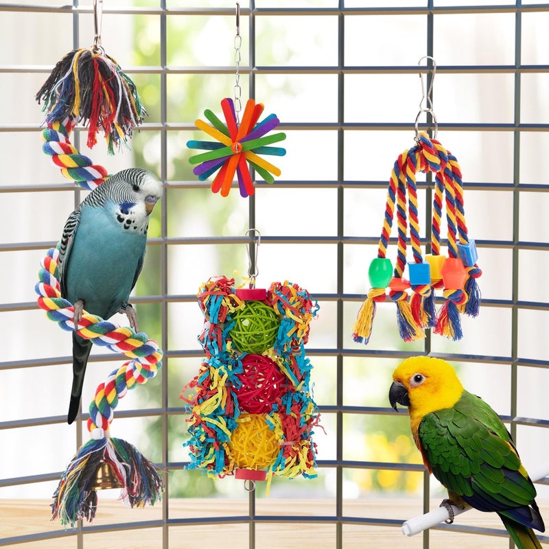 AFUOWER 5PCS Bird Toys Set for Parrots - Shredding Chewing Foraging Activity Toys Safe for Cockatiel Mynah Finch Lovebirds - Cage Enrichment Accessories - Image 5